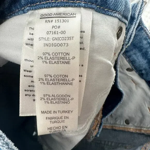 GOOD AMERICAN NWT 90's Icon Bermuda Denim Jean Raw Hem Short in Indigo073 // 2 - Picture 10 of 10